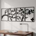 AMAATE 4Pcs Black Metal Tree of Life Bird Hollow Wall Sculpture Decor Set | Matte black Tree of Life hollow metal wall art, bird silhouettes, easy install, natural decor for living room & bedroom