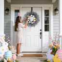 Easter Decorations 17 Inch Easter Wreaths for Front Door, Large Easter Purple Lavender Spring Flowers Wreath with Hanger for Wall Window Fireplace Indoor Outdoor Home Decorations