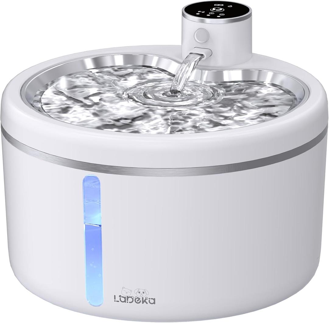 Wireless Cat Water Fountain with Stainless Steel Tray, 102oz/3L Pet Water Fountain for Cats Inside, Cat Fountain for Drinking with Motion Sensor, Ultra Quiet Pump, Cats & Dogs Gifts (White)