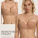Wingslove Strapless Bra Push Up for Women Underwire Half Backless Bra with Removable Straps Seamless Padded Support (Beige)