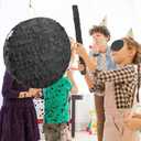 Black Round Blank Pinata Circle Folding Pinata with Bat Stick Blindfold Confetti for Kids Birthday Wedding Celebration Baby Shower Carnival Party Supplies,13 x 13 x 3.15 Inches