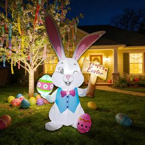 5FT Easter Inflatables Outdoor DecorationsInflatable Bunny with Easter Eggs, Blow-up Yard Decor for Indoor/Outdoor Garden Lawn & Holiday Party (Rabbit Raise The Sign)