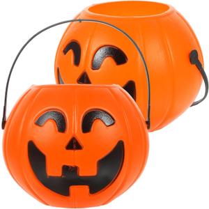 2 Pcs Pumpkin Buckets for Trick or Treating Portable Halloween Treat Bucket with Holder for Party Favors