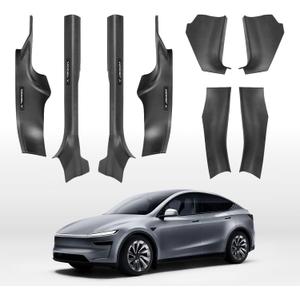 Carbon Fiber Door Sill Protector for Tesla Model Y Juniper 2025-2026 - Front & Rear Entry Guard Scuff Plate Set, 8PCS All-Weather ABS Interior Accessories