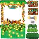 Yinder 33 Pcs Tiki Bar Hut Party Decoration Kit Hawaiian Hut Bar Garland Tropical Grass Table Skirt Palm Leaves Luau Paper Masks Tiki Bar Party Decor(Green)