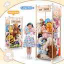GLDZI Stuffed Animal Storage Zoo with Wheels, Wooden Stuffed Animal Organizer with Elastic Cords, Space Saving Toy Plushies Storage Holder for Playroom, Bedroom, Living Room(Burlywood, Small)