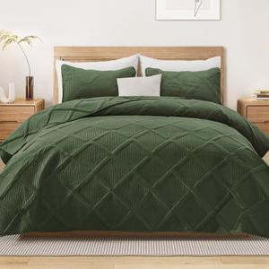 Exclusivo Mezcla Quilts Queen Size - Olive Green Quilt Set Bedspread with 2 Pillow Shams, Modern Bedding Set with Striped Pattern, Soft Lightweight Bedspreads Queen Size for All Seasons (Queen (90"x96"))
