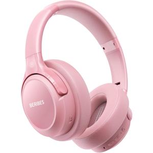 BERIBES Bluetooth Headphones Over Ear, 65H Playtime and 6 EQ Music Modes Wireless Headphones with Microphone, HiFi Stereo Foldable Lightweight Headsets, Deep Bass for Home Office Cellphone PC Ect. Pink