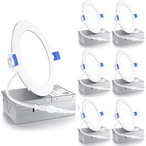 Ensenior 6 Pack 4 Inch LED Recessed Light, Dimmable, 5000K Daylight, 750LM High Brightness, 9W 120V, Damp Rated, Ultra-Thin Canless Wafer Ceiling Light - ETL & FCC & IC