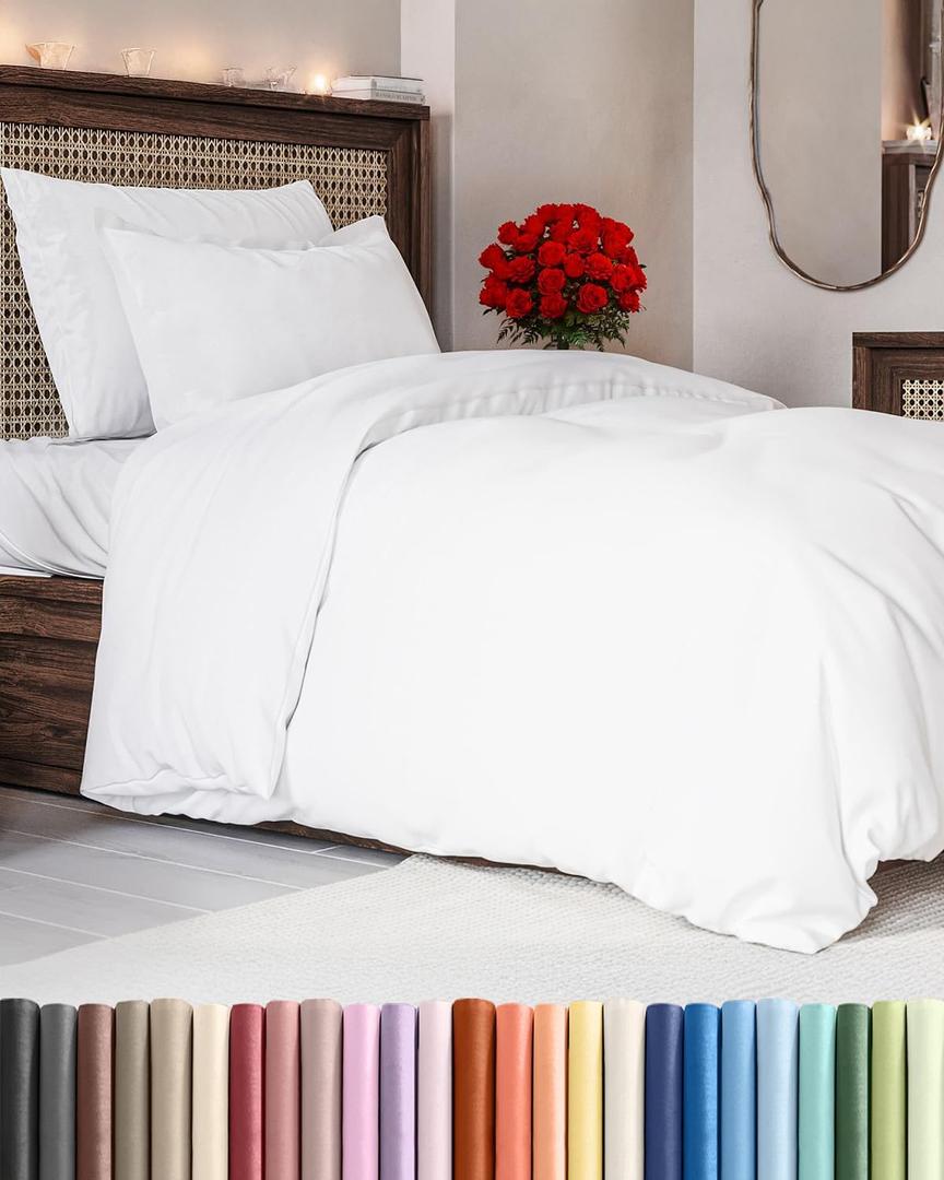 White Duvet Cover Twin/Twin XL Size - Extra Soft Twin/Twin XL Size Duvet Cover - Lightweight & Breathable - Easy Care & Fade Free w/ Zipper Closures & Ties - 68" x 90" Inches - Comforter Not Included