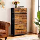 Mifuro Tall Dresser for Bedroom, Vertical Storage Organizer Tower with 6 Drawers, Chest of Drawers with Fabric Bins, Steel Frame, Wood Top for Bedroom, Closet, Entryway- Rustic Brown
