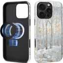 Case for iPhone 16 Pro Max [Compatible with MagSafe], Matte Soft Silicone + Hard PC Anti-Scratch Shockproof Protective 2-in-1 Case for Women Men - Winter Trees Stained Glass Snowy Forest