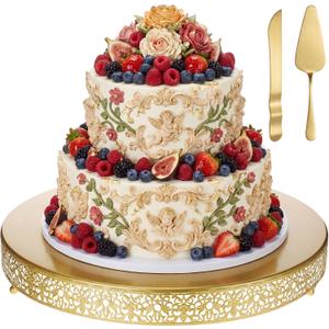 Wenqik 20 Inch Gold Cake Stand Set Metal Round Cupcake Dessert Stand with Cake Cutting, Spatula Wedding Cupcake Pastry Display Candy Holder Display for Wedding Party Birthday Baby Shower(Classic)