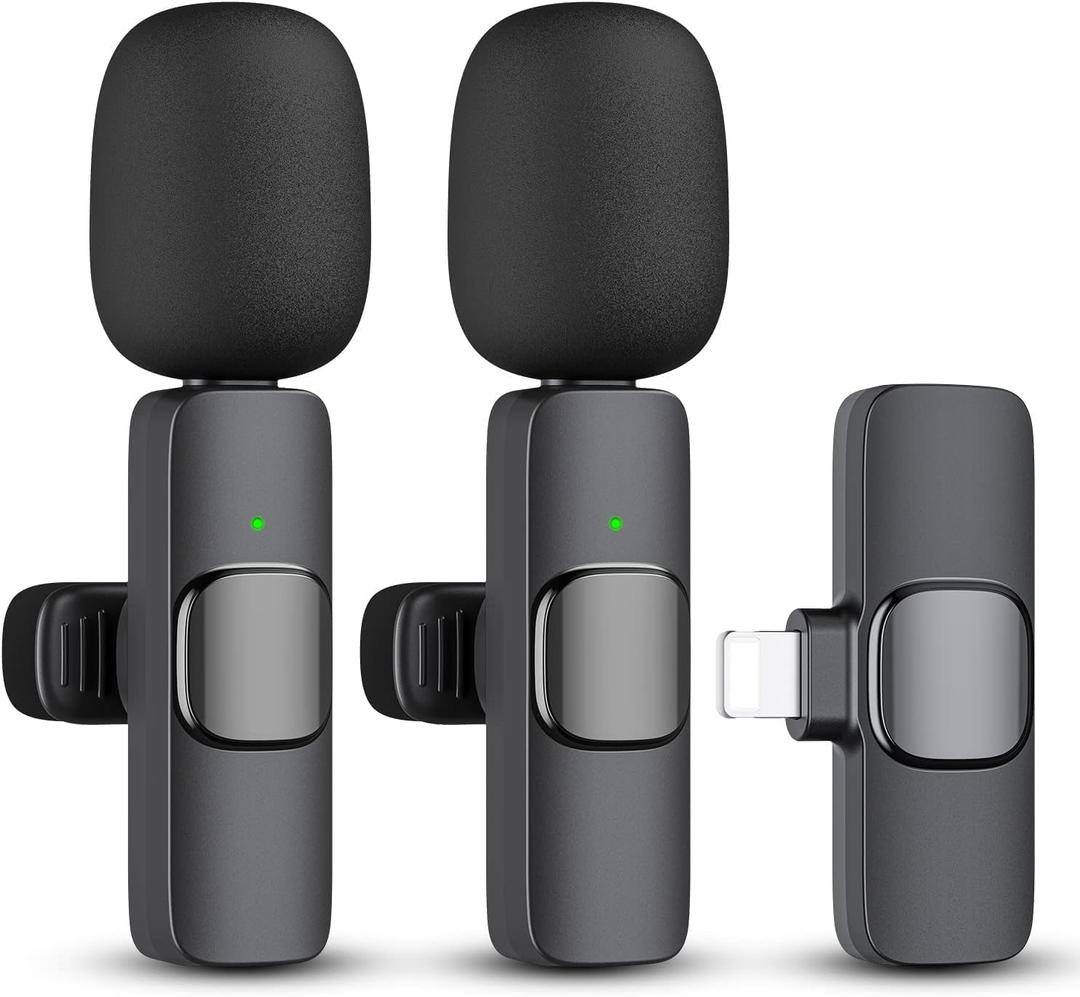 2 Pack Wireless Lavalier Microphone for iPhone iPad, Lapel Mics Plug-Play 2.4G Ultra-Low Delay Built-in Noise Reduction Chip for Video Recording Interview Podcast Vlog YouTube