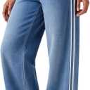Cicy Bell Womens Pull On Jeans Wide Leg Stretchy Side Striped Denim Pants (Blue, M)