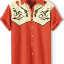 Western Cowboy Cat Shirt, Blue and Black, Short Sleeve, Button Down, Novelty Print Design (3X-Large, Smoke Revolver)