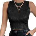 Milumia Women's Sparkly Sequin Crop Tank Top Sleveless Going Out Tops (Medium, Black)