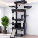 Heybly Tall Cat Tree for Large Cat, 80-inch Multi-Level Cat Tower for Indoor Cats with Large Baseboard, Condo Furniture with 2 Widened Plush Perches,Scratching Board and Big Caves, Smoky Gray HCT038G