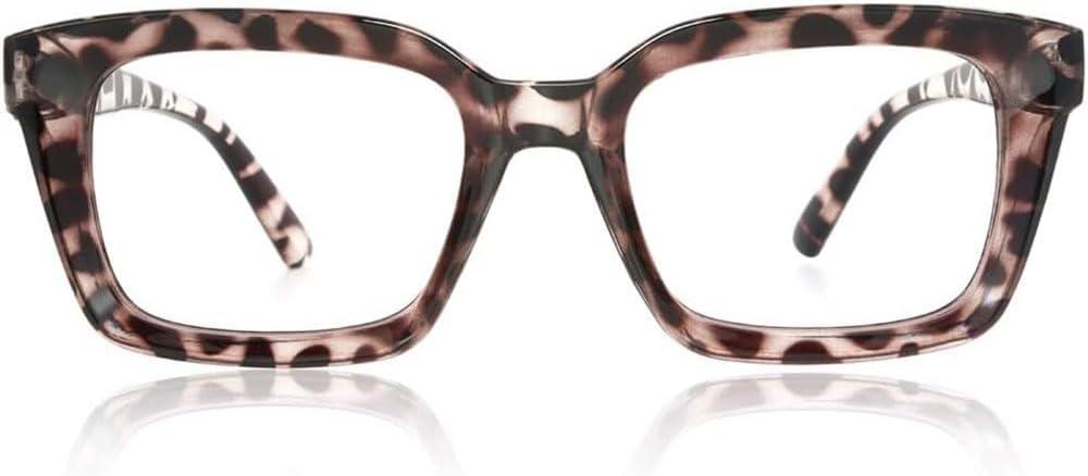 JiSoo Oversized Reading Glasses for Women, Stylish Designer Large Readers Oprah Style with Spring Hinge (Leopard Brown)