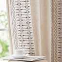 jinchan Boho Curtains for Bedroom Linen Blend Window Curtains Farmhouse Embroidered Bordered Drapes for Living Room 84 Inch Length 2 Panels Bohemian Light Filtering Grommet Drapes Grey on Beige