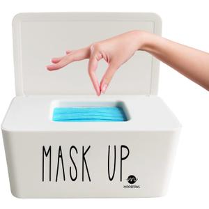 Moorfowl Face Mask Dispenser with Lid, Upgrade Size(8.2" L x 4.9" W x 3.9" H), Mask Container Storage Tabletop Face Covering Organizer Box for Home, Office, Entryways, Schools (White(Mask UP))