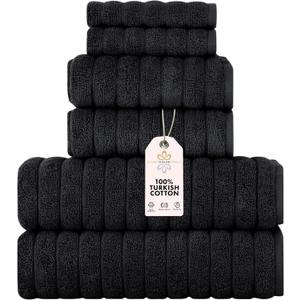 Classic Turkish Towels CTT Luxury 6 Piece Towel Set, 100% Turkish Cotton, Quick Drying, Highly Absorbent & Comfy, Includes 2 Bath Towels, 2 Hand Towels & 2 Washcloths | (Black)