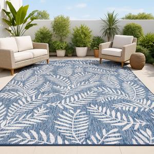 JONATHAN Y Palm Frond Indoor Outdoor Area Rug 8X10 Navy/Ivory, Nevis for Backyard, Patio, Porch, Easy-Cleaning, High Traffic, Pet-Friendly, Non-Shedding (SMB119B-8)