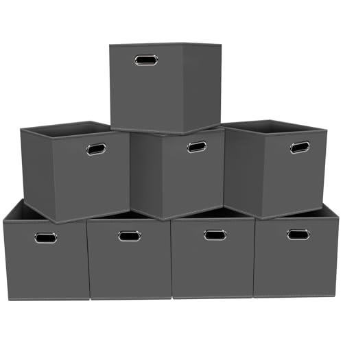 Yunkeeper Fabric storage bins Cubes, Fabric Cube Organizer with Handle, Foldable Cube Bins for Cloth or Accessary Storage, 11x11x11, Set of 8, (Gray)
