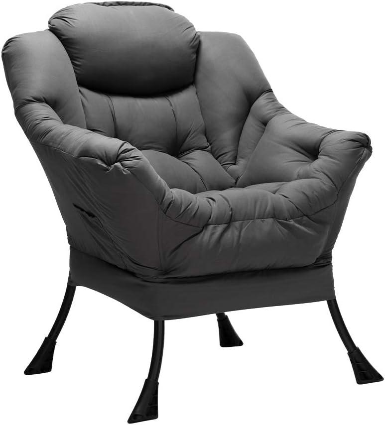 Lazy Chair with Armrest and Side Pocket, Comfy Accent Lounge Chair, Leisure Sofa Armchair for Living Room, Bedroom, Dorm, or Small Spaces, Oversized Reading Sofa Chair, Dark Grey