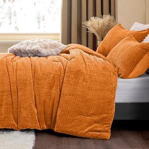 Flannel Fleece Comforter King Set - Furry Burnt Orange Leaves Pattern Faux Fur Bed Set, Winter Ultra Soft Fuzzy Comfort Set, Velvet Bedding Set for Bed with 2 Pillow Cases