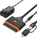 SATA to USB Adapter with Power Supply and USB C Converter, SATA Hard Drive Reader for Internal 2.5'' SSD 3.5'' HDD, up to 20TB, SATA III Support UASP Compatible with Seagate WD Toshiba and More