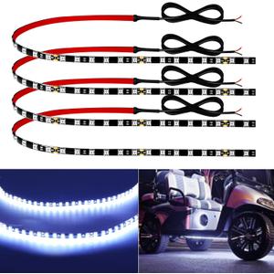12V Led Light Strip 24" Connectable White Led Strip Lights for Cars Golf Cart Motorcycle Boat Trucks Waterproof Interior& Exterior, 4Pack