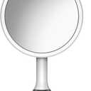 simplehuman 8" Round Sensor Makeup Mirror with Touch-Control Brightness, 5X Magnification, Rechargeable and Cordless, White Stainless Steel