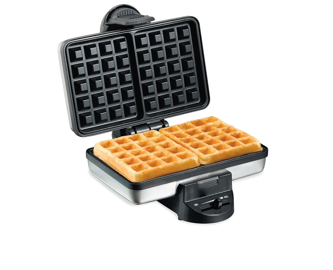Hamilton Beach Belgian Mini Waffle Maker with Shade Control, Makes 2 at Once, Create Personalized Keto Chaffles and Hash Browns, PFAS-Free Non-Stick Plates, Compact Design, Stainless Steel (26009