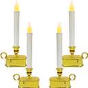 Bokoiuu Wireless Window Candle Light, 4 Pack Battery-Operated LED Christmas Candles Lights with Gold Candlestick Base, C26 LED Bulb Candle Lamp for Home Party Christmas Decorations