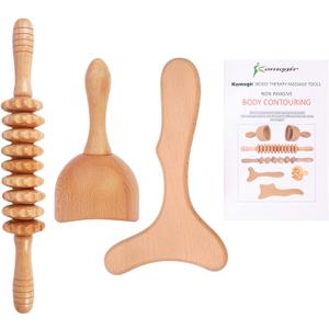 Komogir Wooden Massager 3PCS Wood Therapy Massage Tools Lymphatic Drainage Massager for Anti-Cellulite, Maderoterapia,Body Sculpting