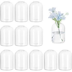 Hewory Glass Bud Vases for Centerpieces: Set of 12 Blown Clear Small Vase Bulk, Mini Cute Flower Vase for Floral Arrangement, Modern Decorations for Wedding Party Event Table Decor, 3.7"(H)×2.75"(D)