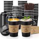 AIRE 100 Pack Coffee Cups with Lids 16 OZ Disposable Coffee Cup for Hot and Cold Drinks, To Go Coffee Cups with Lids, Sleeves, Stir Straws, Black Paper Cup Set for Home, Travel, Office