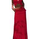 Famnbro Womens 2 Piece Skirt Sets Halter V Neck Y2k Top and Flowy Ruffle Maxi Skirts Summer Vacation Outfits, Size M