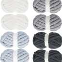 MABOZOO Assorted Chunky Yarn for Hand Knitting 8 Pack, Fluffy Jumbo Chenille Yarn, Soft Plush Yarn Bulky, Giant Thick Fuzzy Yarn for Arm Knitting,Cream & Multi Grey(31.7 yds,8 oz Each Skein)