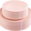 KIRE 60PCS Pink Plastic Plates Disposable - Heavy Duty Pink Plates for Party - Include 30Pieces 10.25inch for Dinner and 30Pieces 7.5inch for Dessert Salad