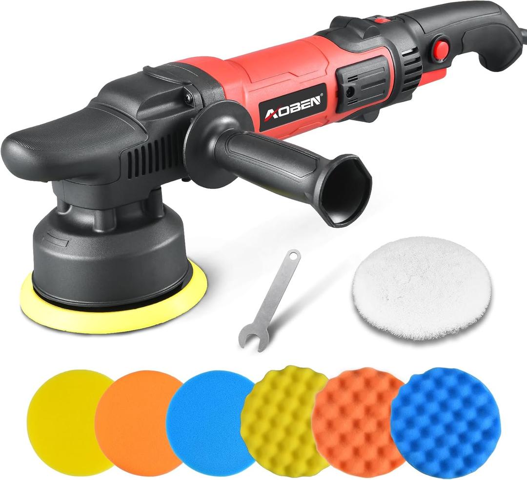 AOBEN Buffer Polisher,5 inch Dual Action Polisher,Long Orbit 16mm Random Buffer Polisher kit with 6 Variable Speed 1000-5500rpm,Detachable Handle,7 Buffing Pads for Car detailing Polishing and Waxing