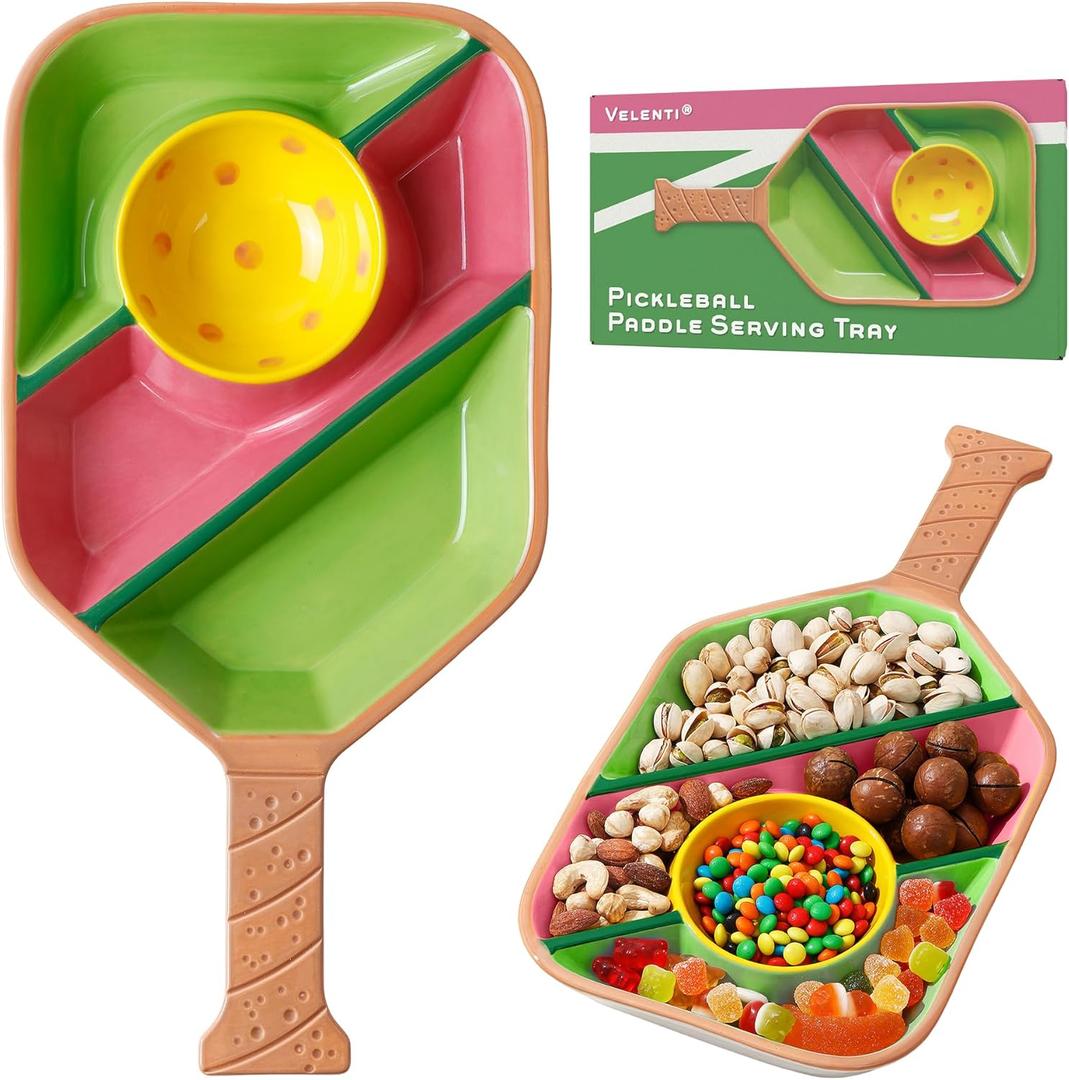 Pickleball Paddle Snack Tray - Cool Pickleballs Serving Tray for Snack - Paddle-Shaped Serving Tray with Compartments - Unique and Durable Divided Snack Trays for Pickleball Fans-Pink