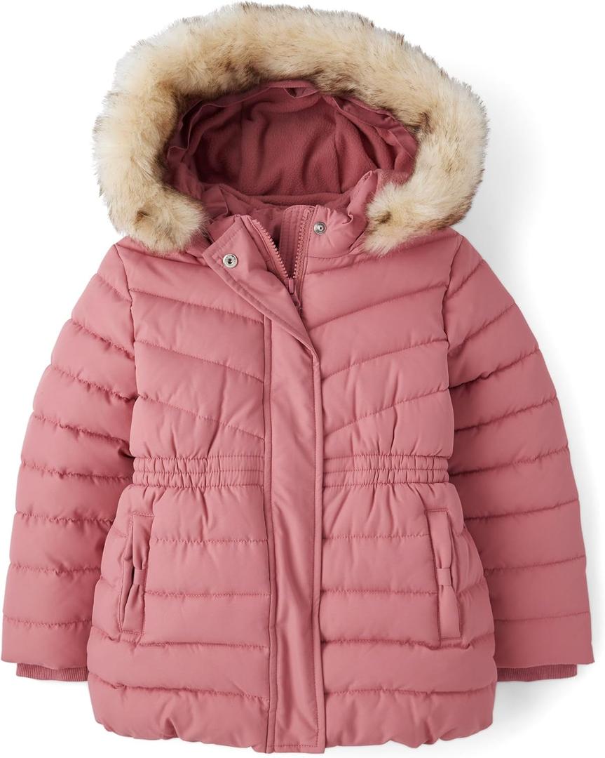 Gymboree Girls' And Toddler Puffer Jacket With Faux Fur Hood (8, Pink)