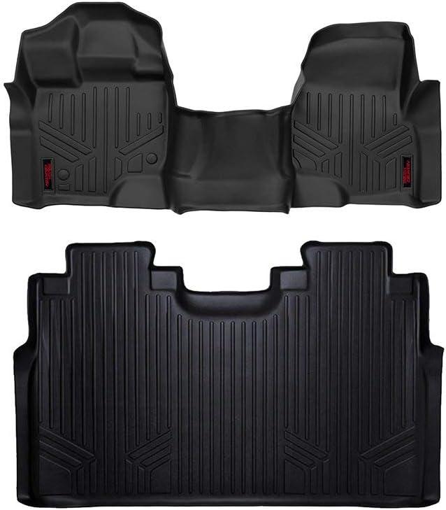 Rough Country All Weather Floor Mats Set for Ford F-150 SuperCrew-Cab (2015-2024) - Custom Fit Rubber F150 Floor Mats, Durable Rubber Truck Mats, Waterproof Truck Floor Mats