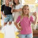 Mumucove 3 Pack Girl's Shirts Puff Sleeves Tops, 3-Color, 11-12 Years