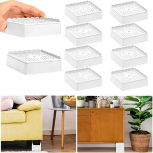 Bed Risers 1 inch, 2 inch, 3 inch, 4 inch Heavy Duty, Adjustable Furniture Riser for Table Desk Couch Sofa Chair Recliner Leg Frame Dorm, Stackable Bed Raisers Blocks (White 8 Pack, 1 inch)
