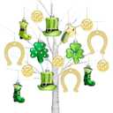 Valery Madelyn St Patricks Day Decorations Shamrock Tree Ornament Set, 20ct Hanging Ball Ornament Irish Festival Decor, Good Luck Clover Hat Shoes Green Gold Ball Baubles for Party Home Spring