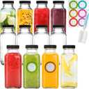 12 Pack 12oz Glass Juice Bottles with Lids - Juicing Bottles Reusable Glass,Drinking Jars with Airtight Lids & Cleaning Brush - Perfect for Juicing, Kombucha, Wellness Shots, and Storage