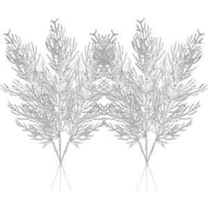 Christmas Glitter Stems 24pcs Artificial Pine Tree Picks for Christmas Tree Ornaments fillers, DIY Xmas Wreath, Crafts, Garland, Holiday, Party, Wedding and Home Decoration (Silver)